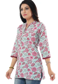 Digital Printed Rayon Kurti in Sea Green