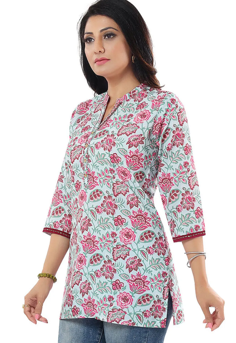 Digital Printed Rayon Kurti in Sea Green