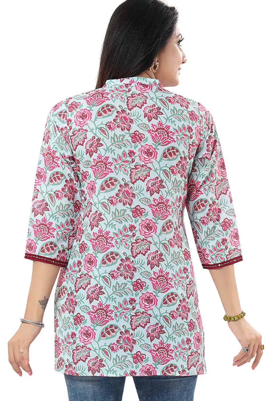Digital Printed Rayon Kurti in Sea Green