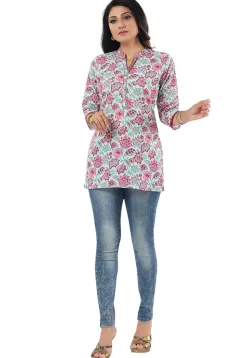 Digital Printed Rayon Kurti in Sea Green