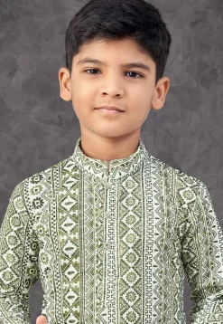 Digital Printed Rayon Kurta Set in Olive Green