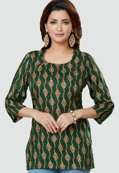 Digital Printed Rayon Kurti in Green