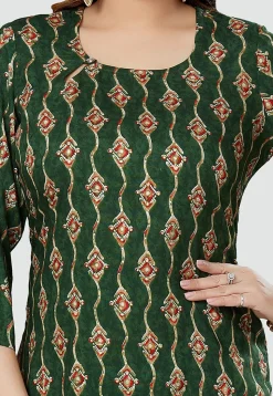 Digital Printed Rayon Kurti in Green