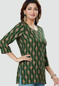 Digital Printed Rayon Kurti in Green