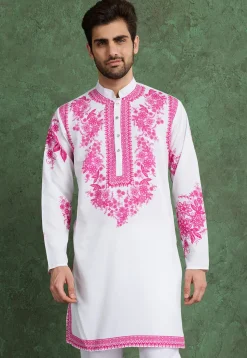 Digital Printed Rayon Kurta in Off White