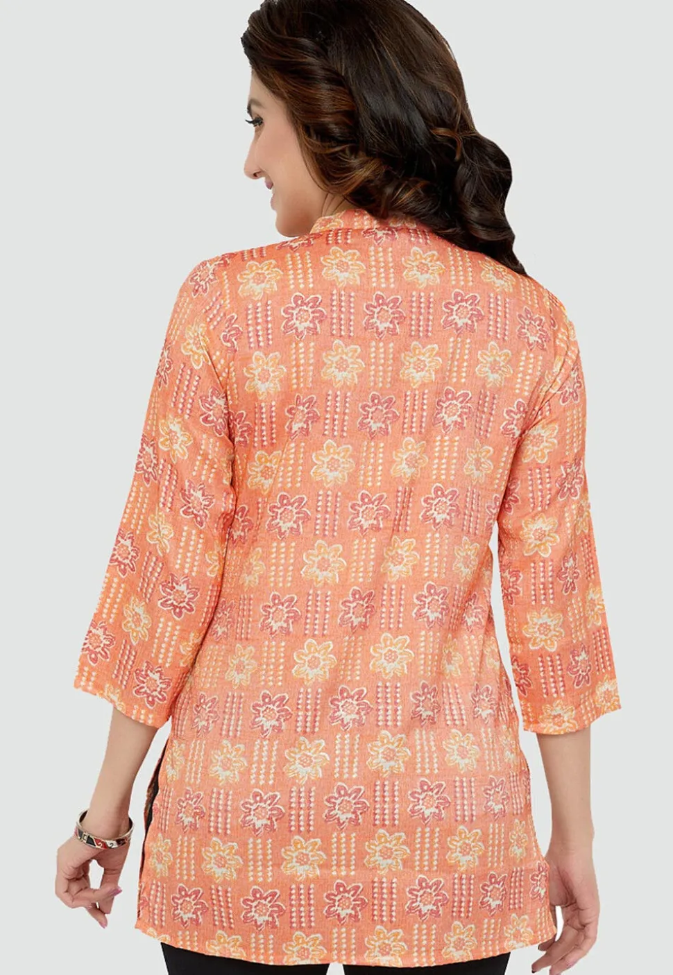 Digital Printed Rayon Kurti in Peach