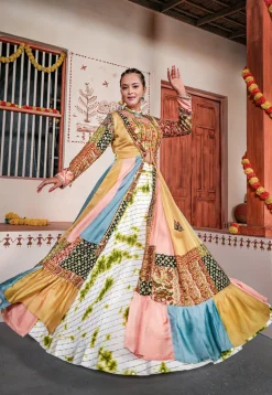 Digital Printed Rayon Lehenga in White