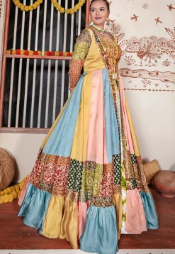 Digital Printed Rayon Lehenga in White