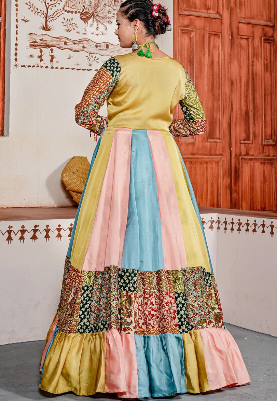 Digital Printed Rayon Lehenga in White