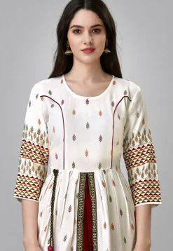 Digital Printed Rayon Long Kurta in Off White