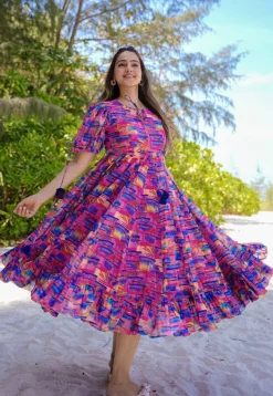 Digital Printed Rayon Midi Dress in Pink