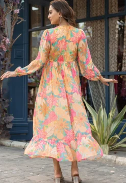 Digital Printed Rayon Midi Dress in Multicolor
