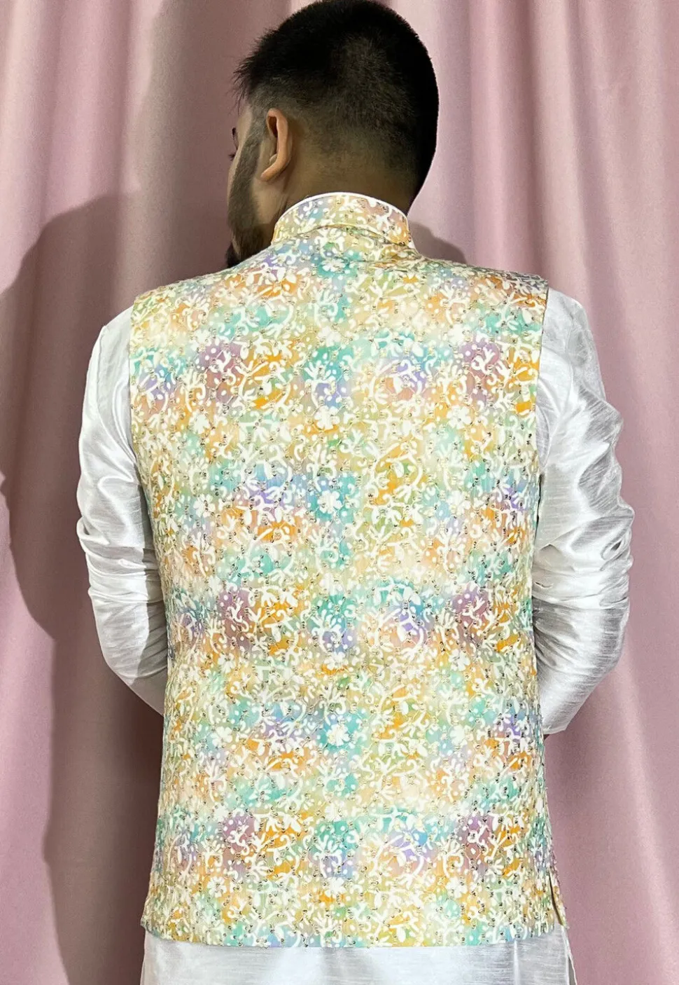 Digital Printed Rayon Nehru Jacket in Multicolor