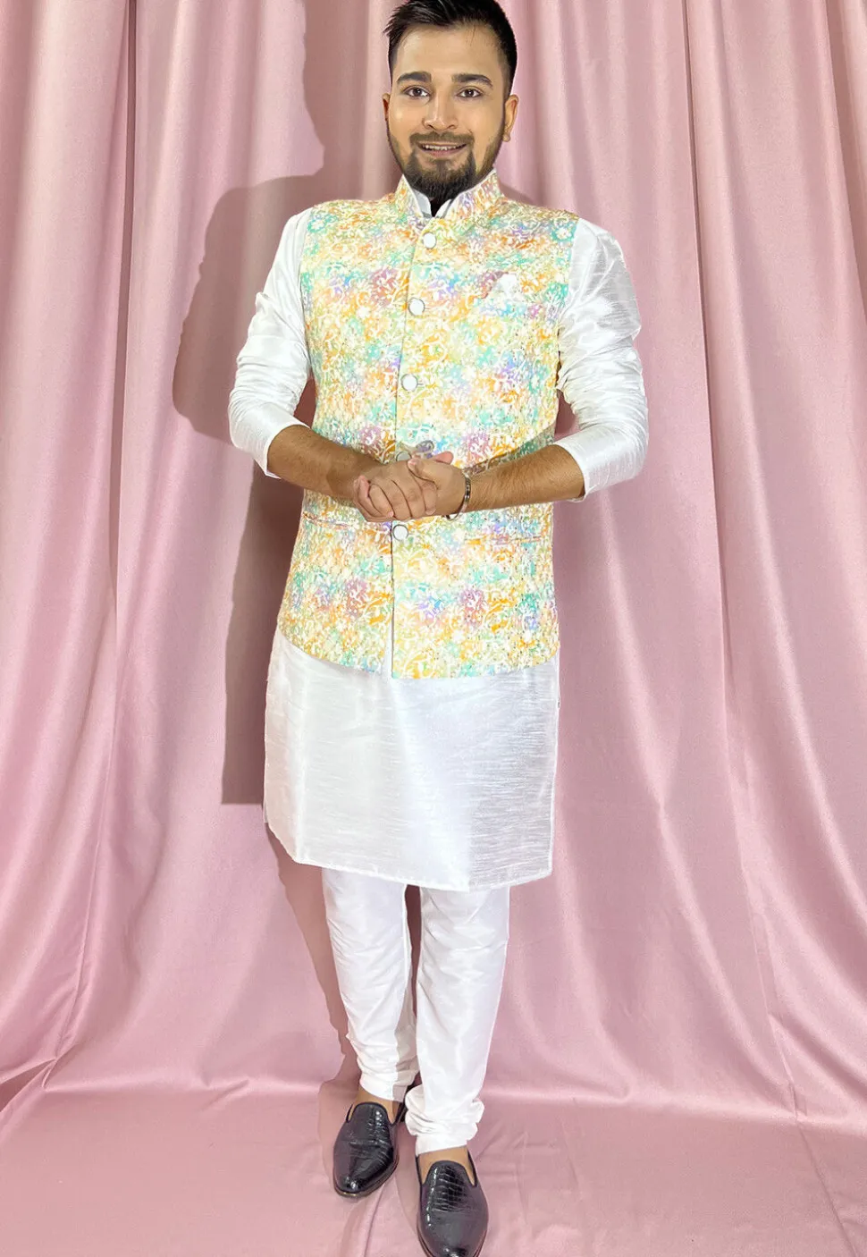 Digital Printed Rayon Nehru Jacket in Multicolor
