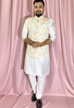 Digital Printed Rayon Nehru Jacket in Multicolor