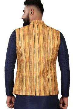 Digital Printed Rayon Nehru Jacket in Mustard