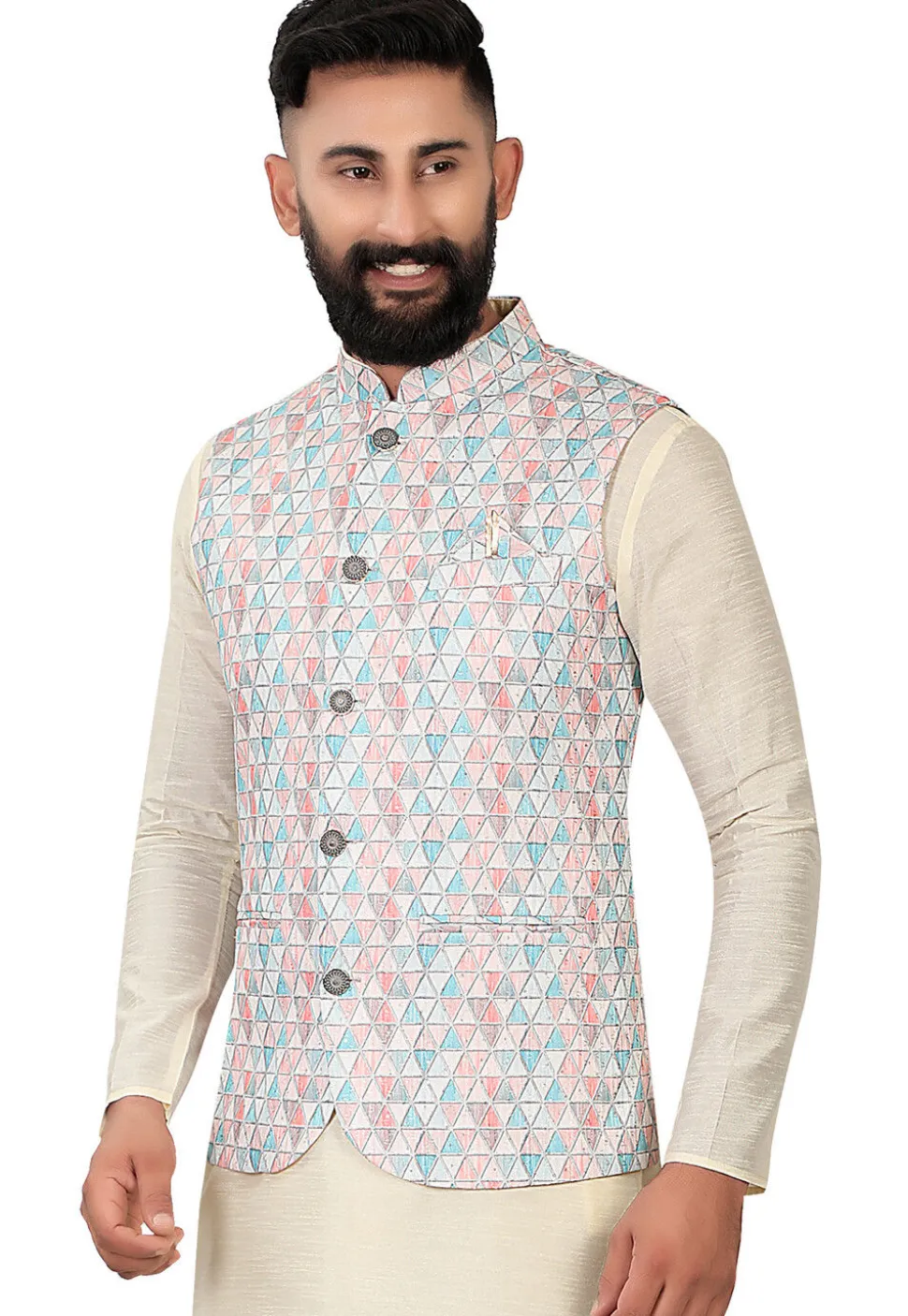 Digital Printed Rayon Nehru Jacket in Multicolor