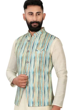 Digital Printed Rayon Nehru Jacket in Multicolor