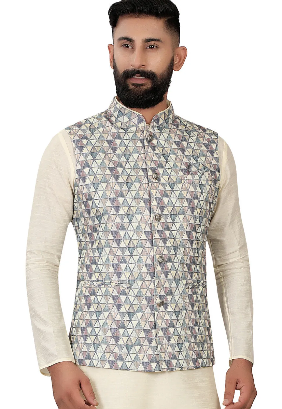 Digital Printed Rayon Nehru Jacket in Multicolor