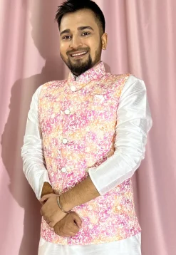Digital Printed Rayon Nehru Jacket in Pink