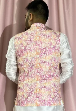Digital Printed Rayon Nehru Jacket in Pink
