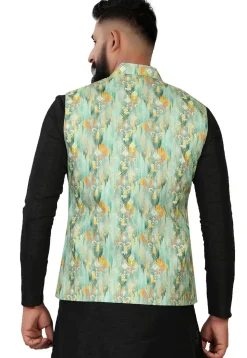 Digital Printed Rayon Nehru Jacket in Light Green