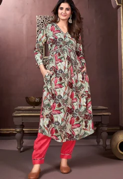 Digital Printed Rayon Punjabi Suit in Pastel Green