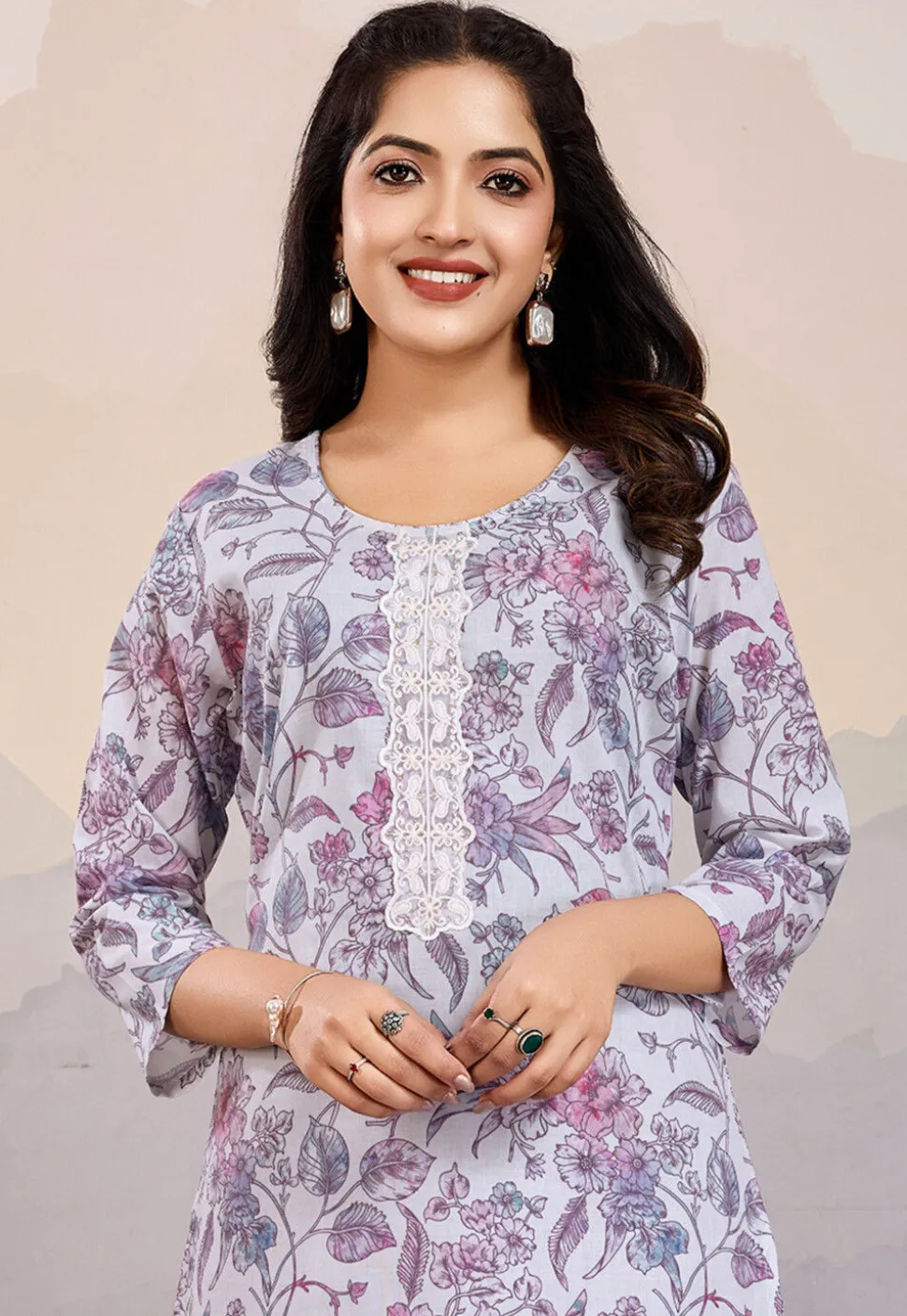 Digital Printed Rayon Straight Kurta Set in Light Purple