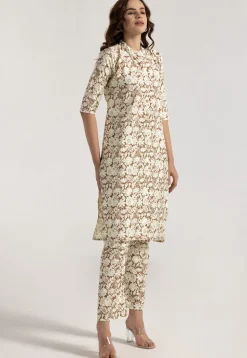 Digital Printed Rayon Straight Kurta Set in Brown