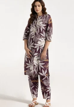 Digital Printed Rayon Straight Kurta Set in Violet
