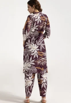 Digital Printed Rayon Straight Kurta Set in Violet