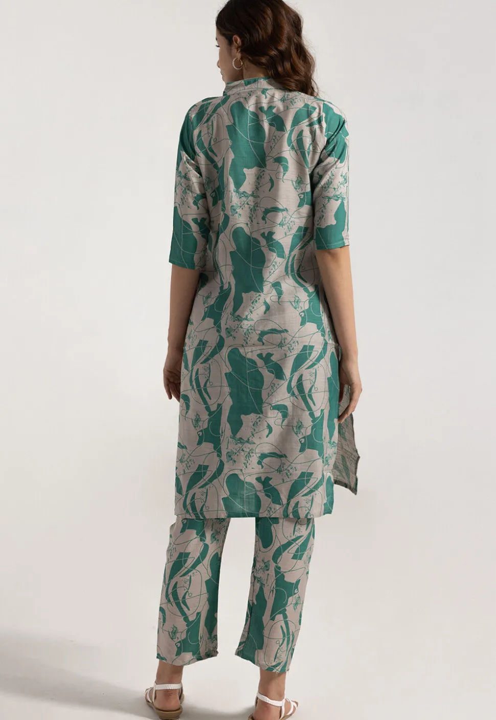Digital Printed Rayon Straight Kurta Set in Green