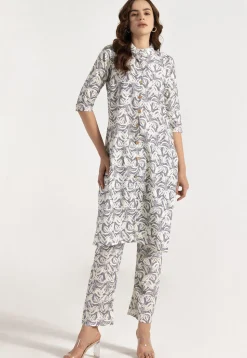 Digital Printed Rayon Straight Kurta Set in Grey