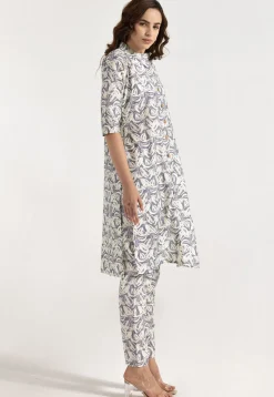 Digital Printed Rayon Straight Kurta Set in Grey