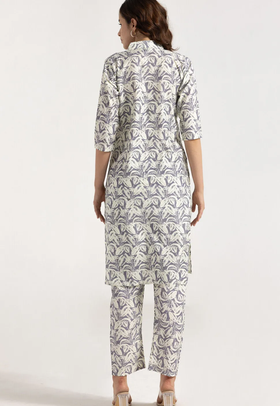 Digital Printed Rayon Straight Kurta Set in Grey