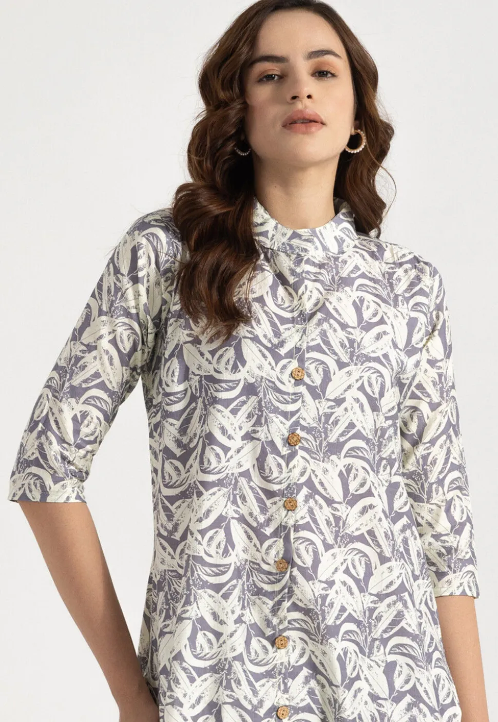 Digital Printed Rayon Straight Kurta Set in Grey