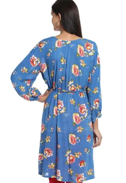 Digital Printed Rayon Tunic in Blue