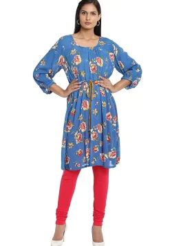 Digital Printed Rayon Tunic in Blue