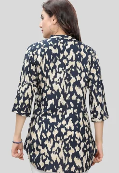 Digital Printed Rayon Tunic in Navy Blue