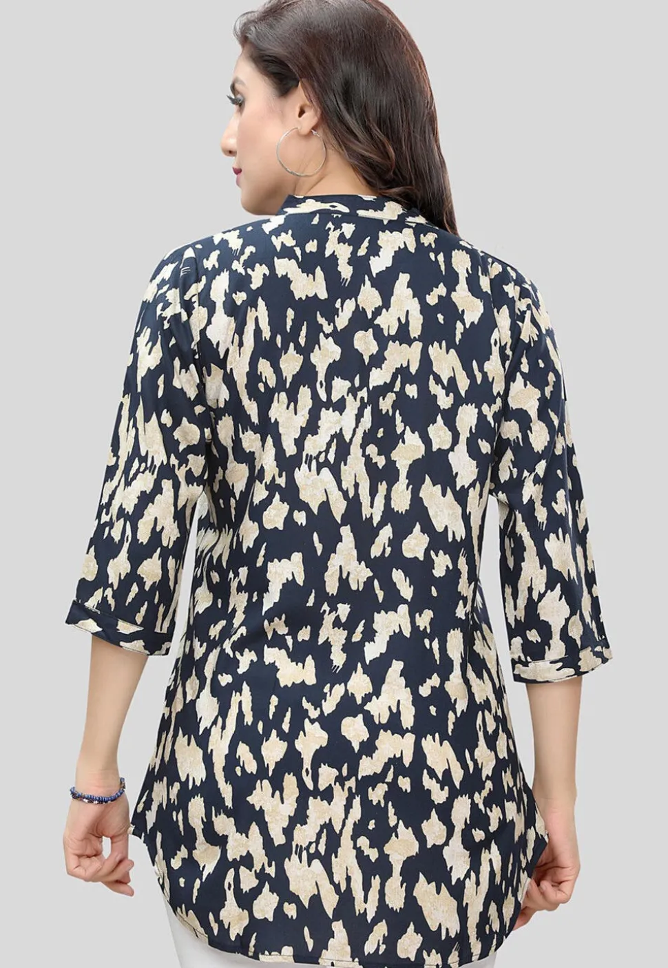 Digital Printed Rayon Tunic in Navy Blue