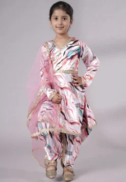 Digital Printed Satin A Line Suit in Pink