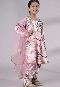 Digital Printed Satin A Line Suit in Pink