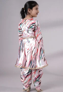 Digital Printed Satin A Line Suit in Pink