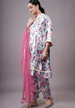 Digital Printed Satin Aline Suit in Multicolor