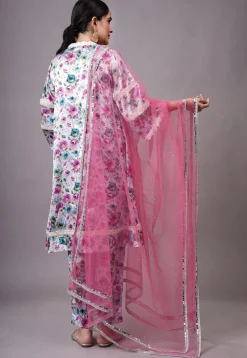 Digital Printed Satin Aline Suit in Multicolor