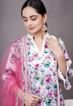 Digital Printed Satin Aline Suit in Multicolor