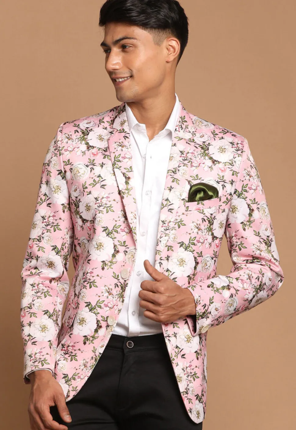 Digital Printed Satin Blazer in Pink