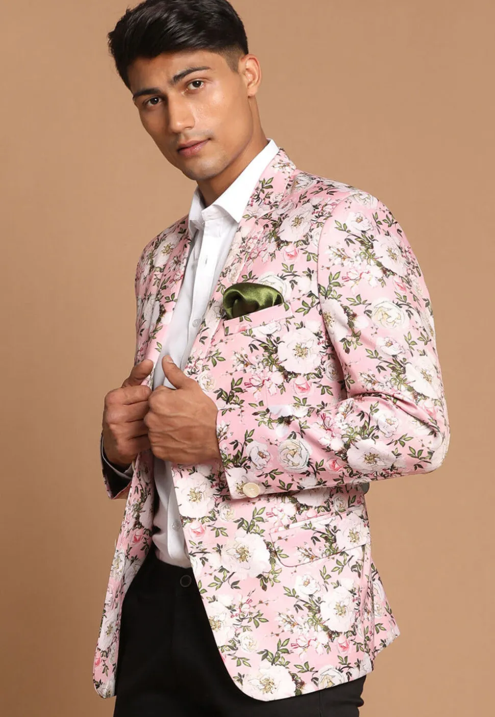 Digital Printed Satin Blazer in Pink