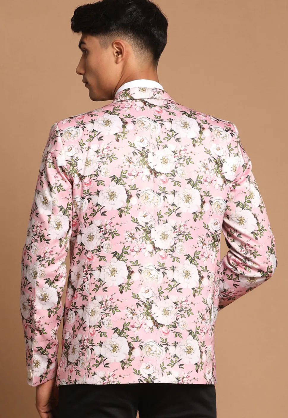 Digital Printed Satin Blazer in Pink