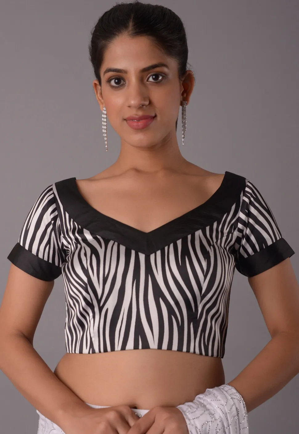 Digital Printed Satin Blouse in Black and White